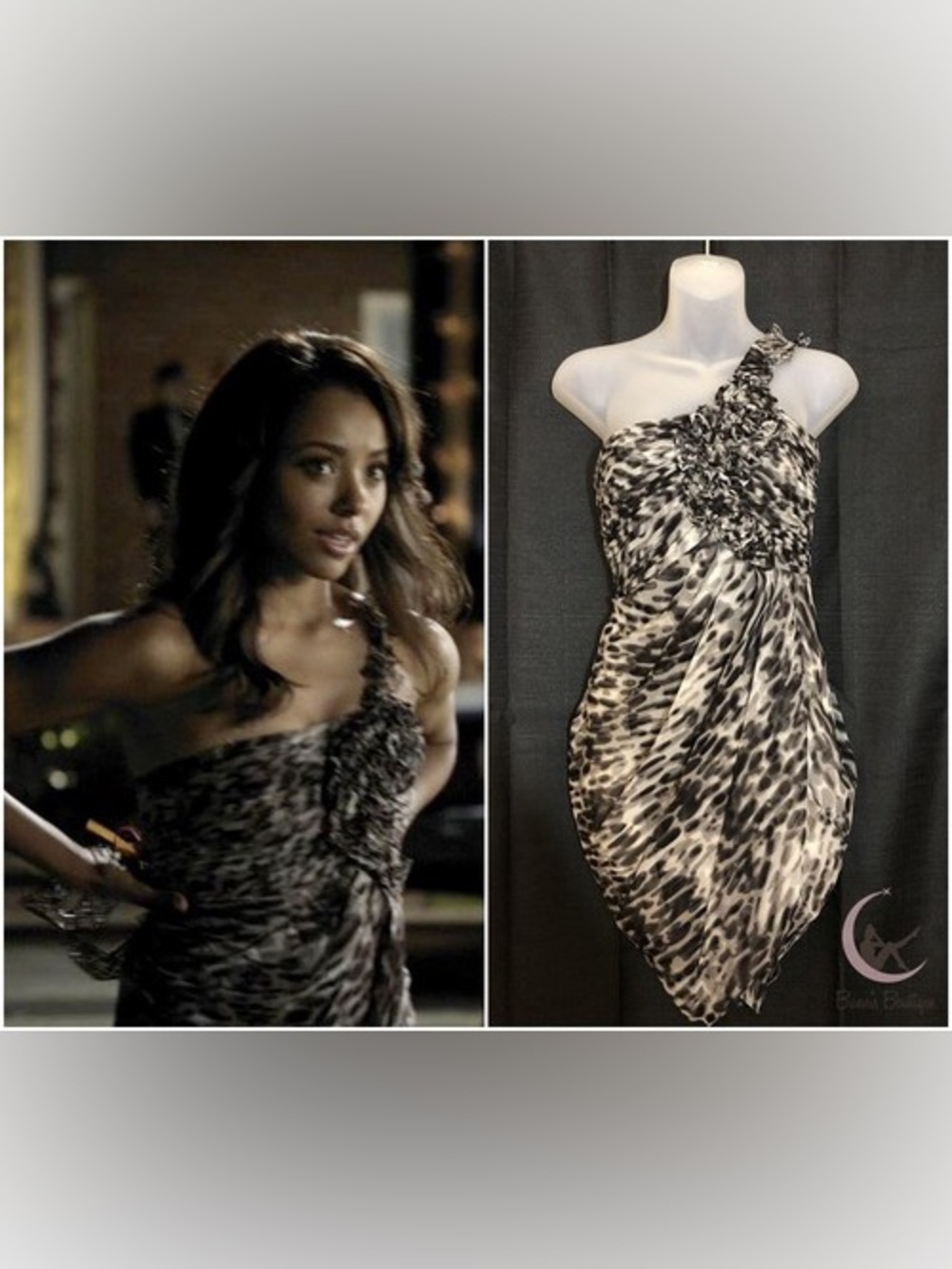 BCBGMaxazria Animal Print Ruffle Mini Dress as seen on Vampire Diaries